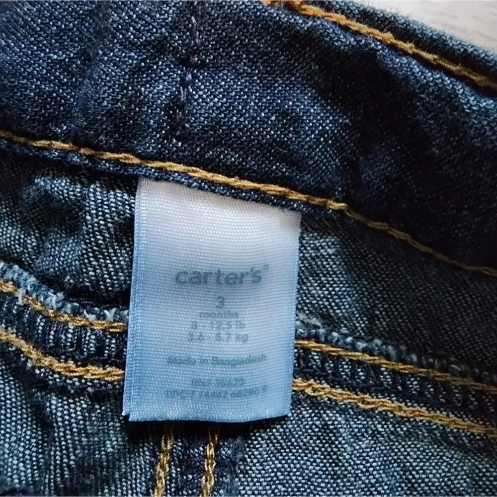 Carter's Boy's Infant Denim Pants Snap Button Closure Jeans Size 3 Months 3M